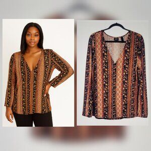 Daytrip Bohemian Longline Peasant Tunic with Deep V Neck Balloon Sleeves NEW